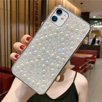Prabanga Paprasta 3D pearl Blizga Bling Diamond Blizgučiai Telefono dėklas Skirtas iPhone 12 Pro Max 12Mini iphone SE 2020 Padengti