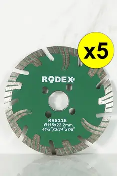 Rodex RRS125 Kanalo Turbo Deimantinis Pjovimo Diskas: Marmuras, Plytos, Granitas, Akmens 125mm 5 Vnt