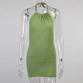 Žalia Backless Seksuali Mini Suknelės Moterims Apynasrio Kaklo Šalies Paplūdimys Megzti Bodycon Suknelė Ponios 2021 M. Vasaros Atsitiktinis Komplektus Atostogų